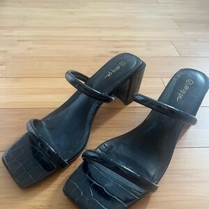 Black Croc-Embossed Heeled Sandals